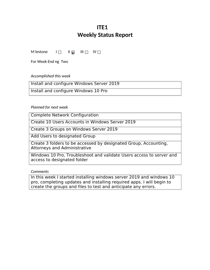 Weekly Status Report - ITE155