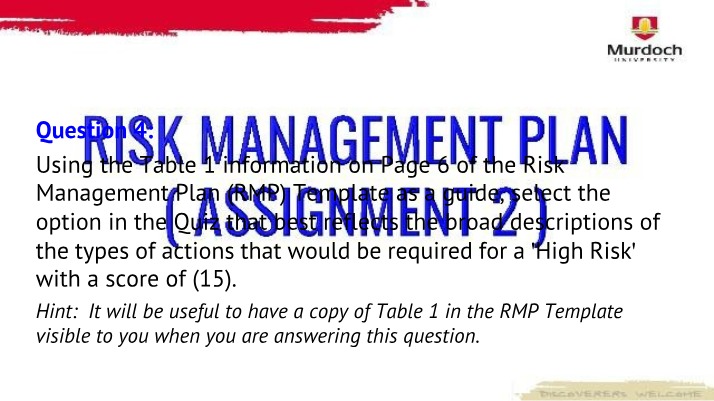 Guide to High Risk Actions from the Risk Management Plan