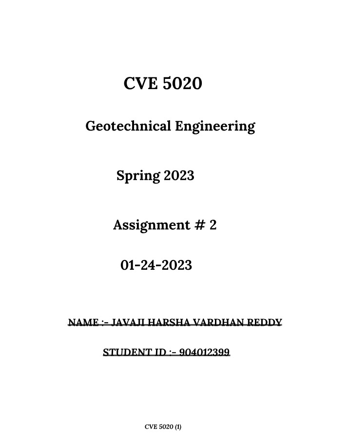 Geotechnical Engineering Notes for Assignment 2