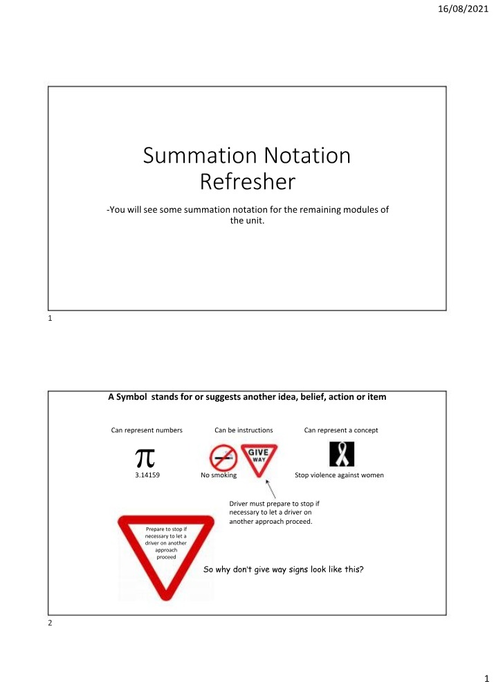 Refresher on Summation Notation