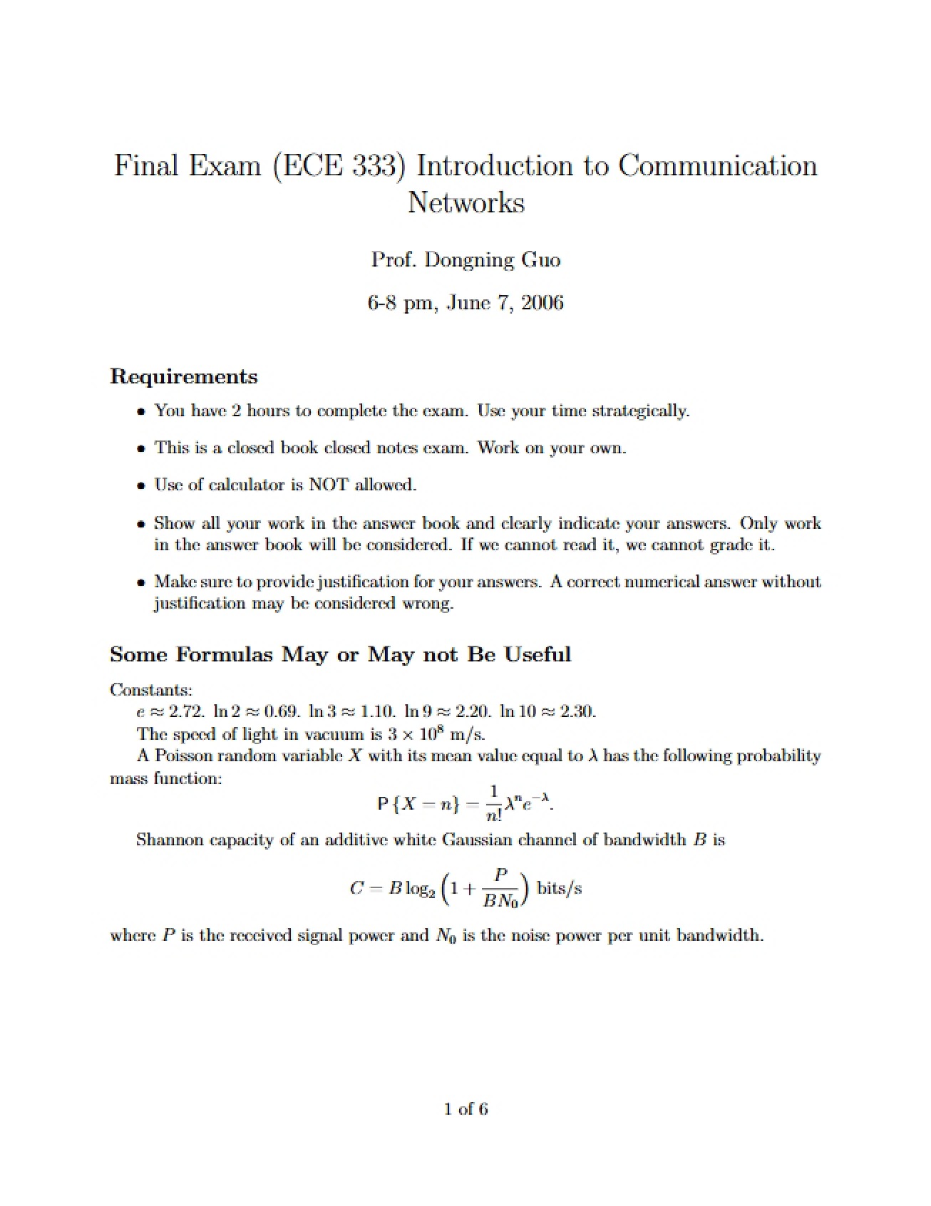 Communication Networks Final Exam