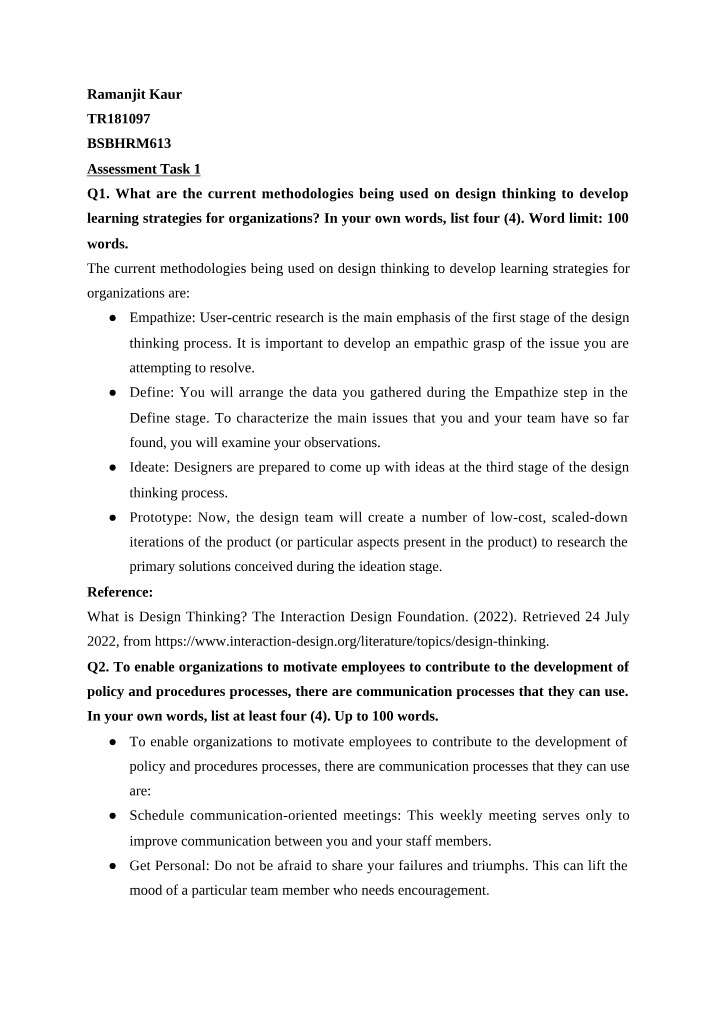 Task 1 for BSBHRM613 Assessment