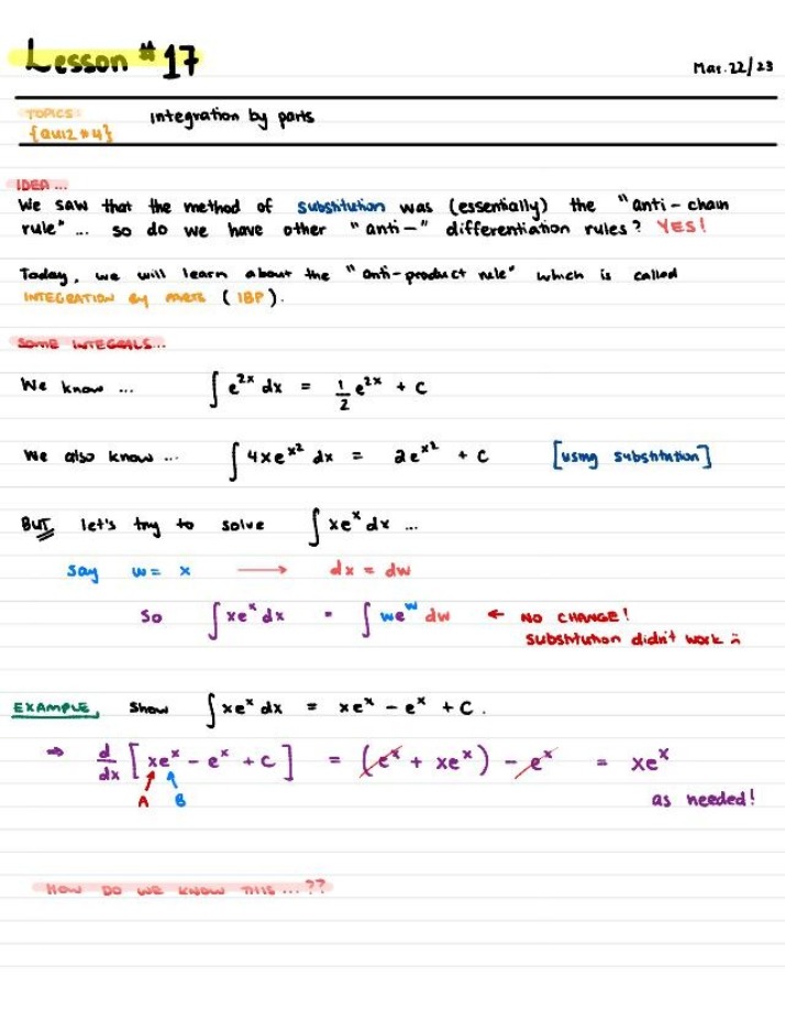 Notes on Integration by Parts