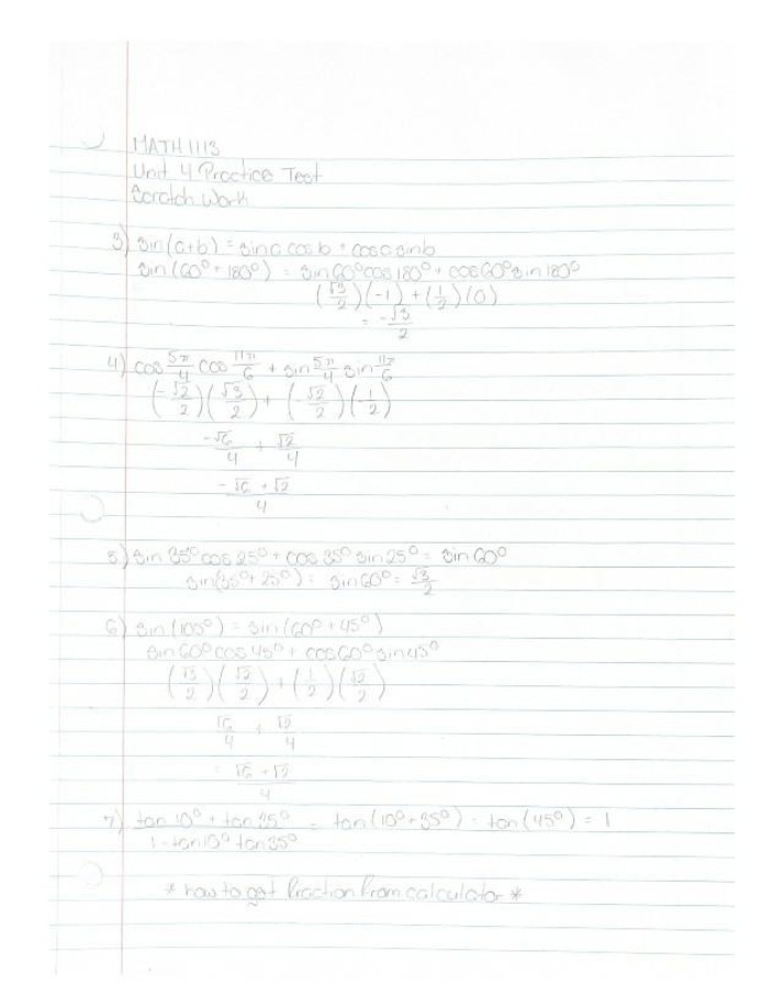 Scratch Work for MATH 1113 Unit 4 Practice Test