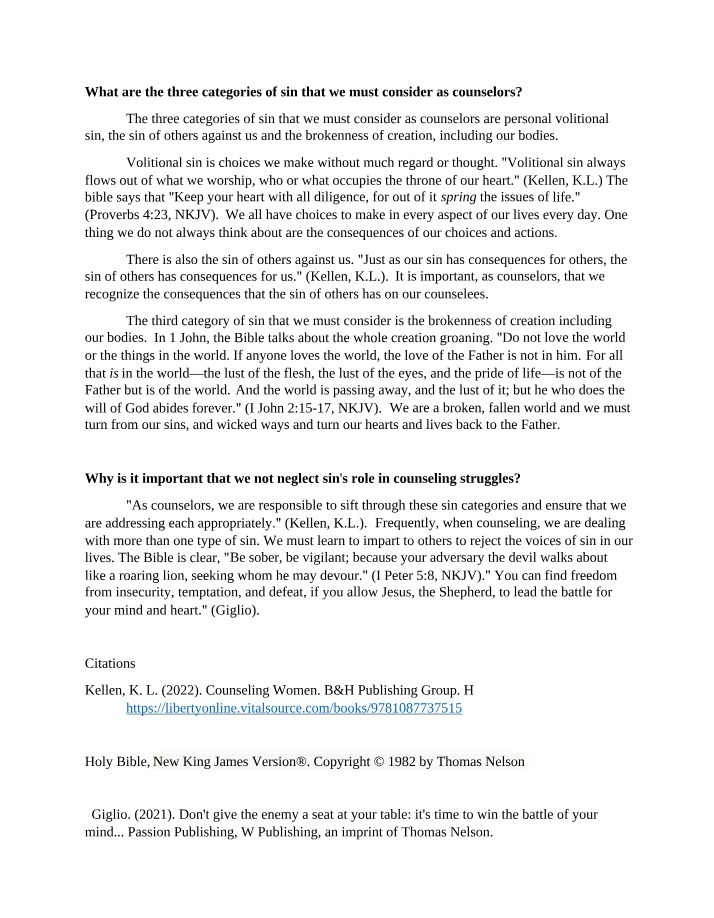 Three Categories of Sin in Counseling