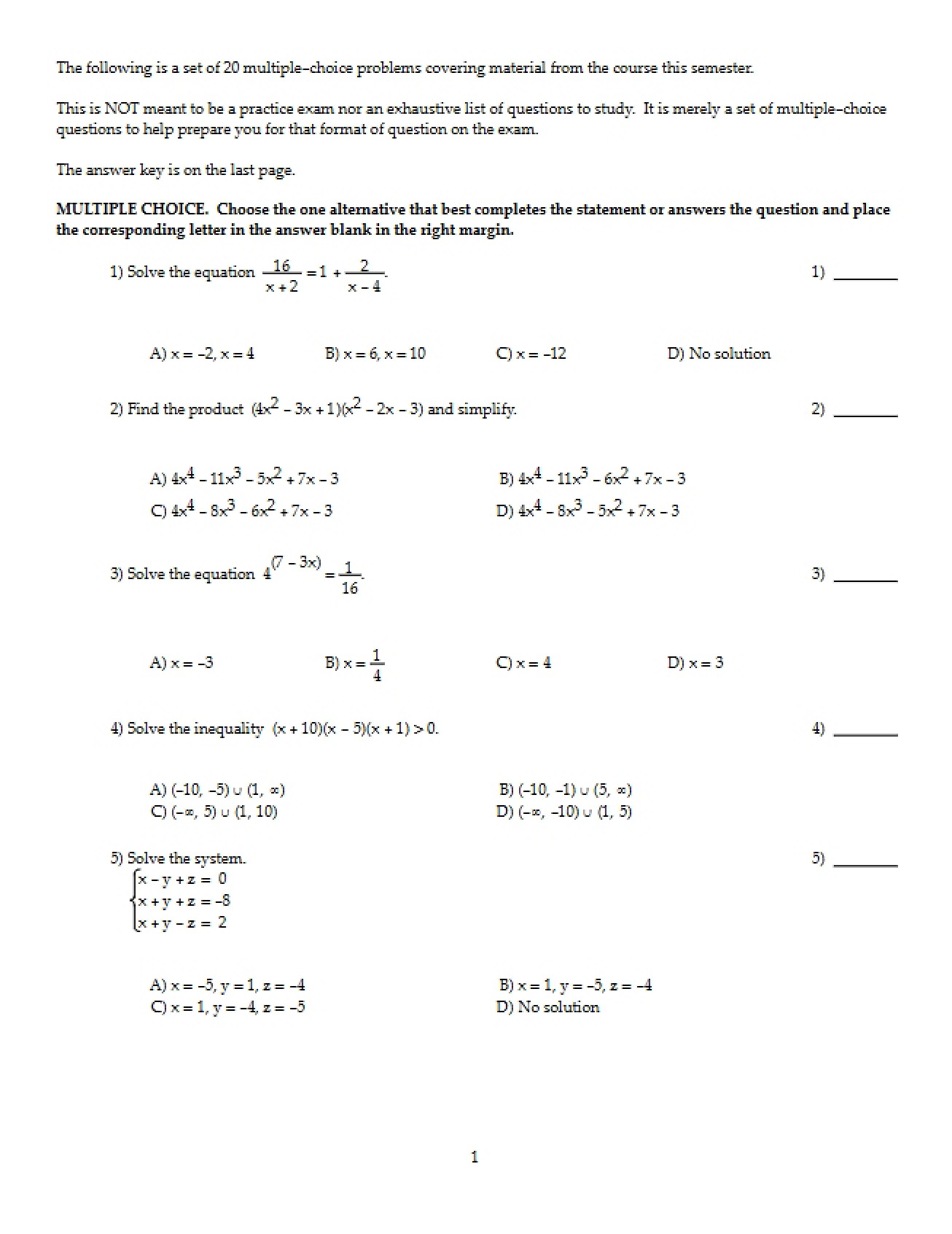 1071 20 Questions - MATH 1071