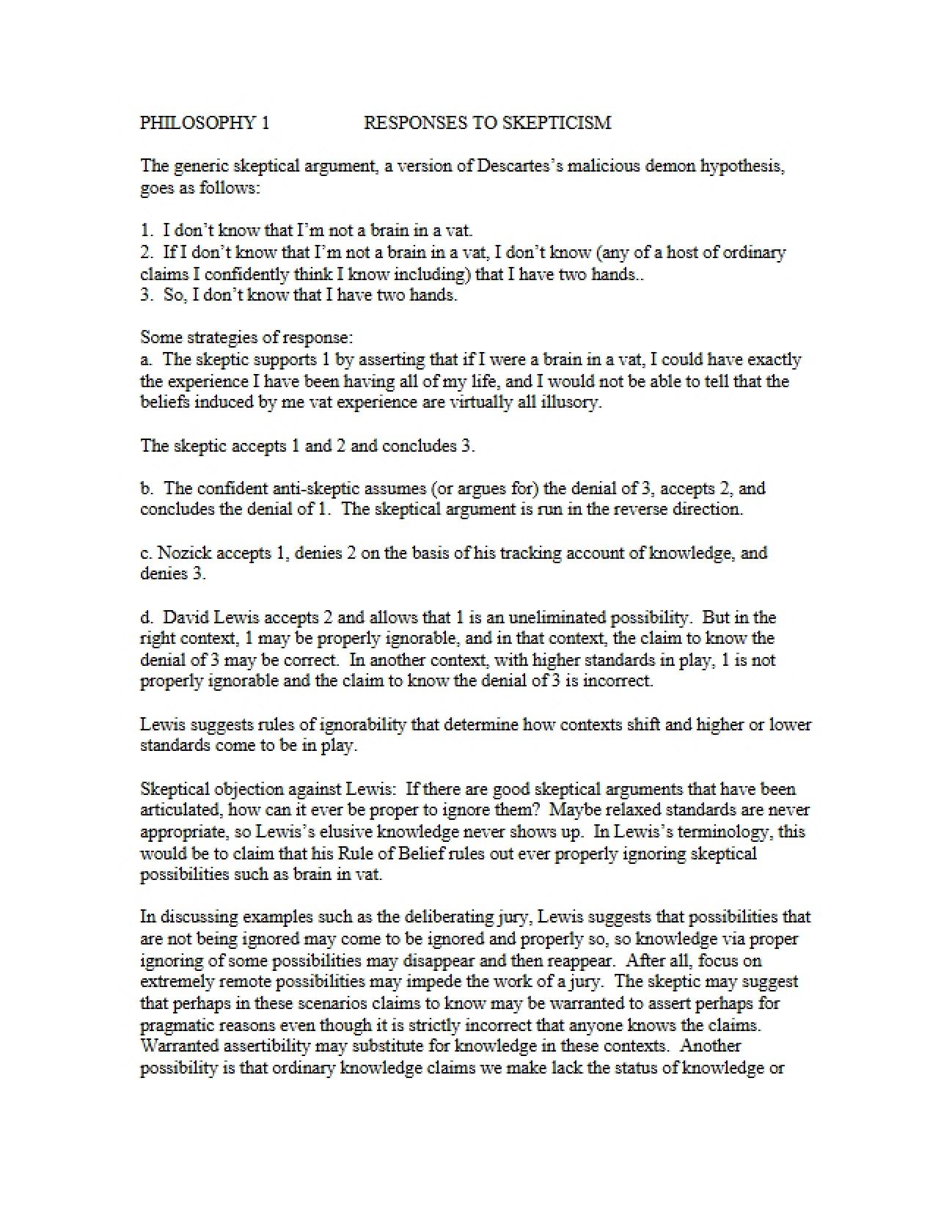 Philosophical Responses to Skepticism
