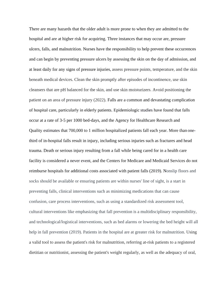 Preventing Malnutrition, Falls, and Pressure Ulcers in Older Adults
