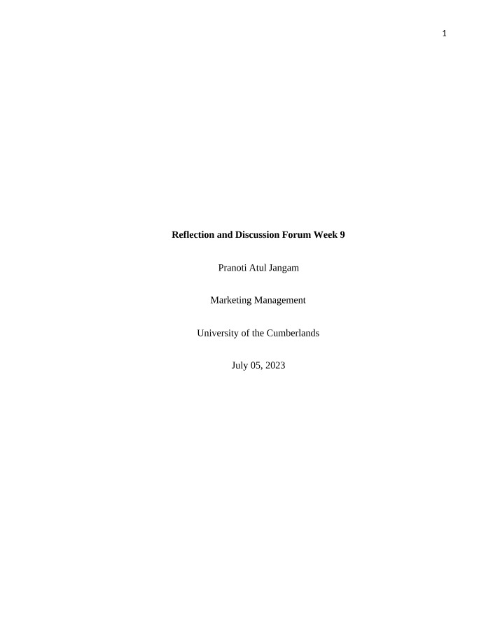 Week 9 Reflection and Discussion Forum