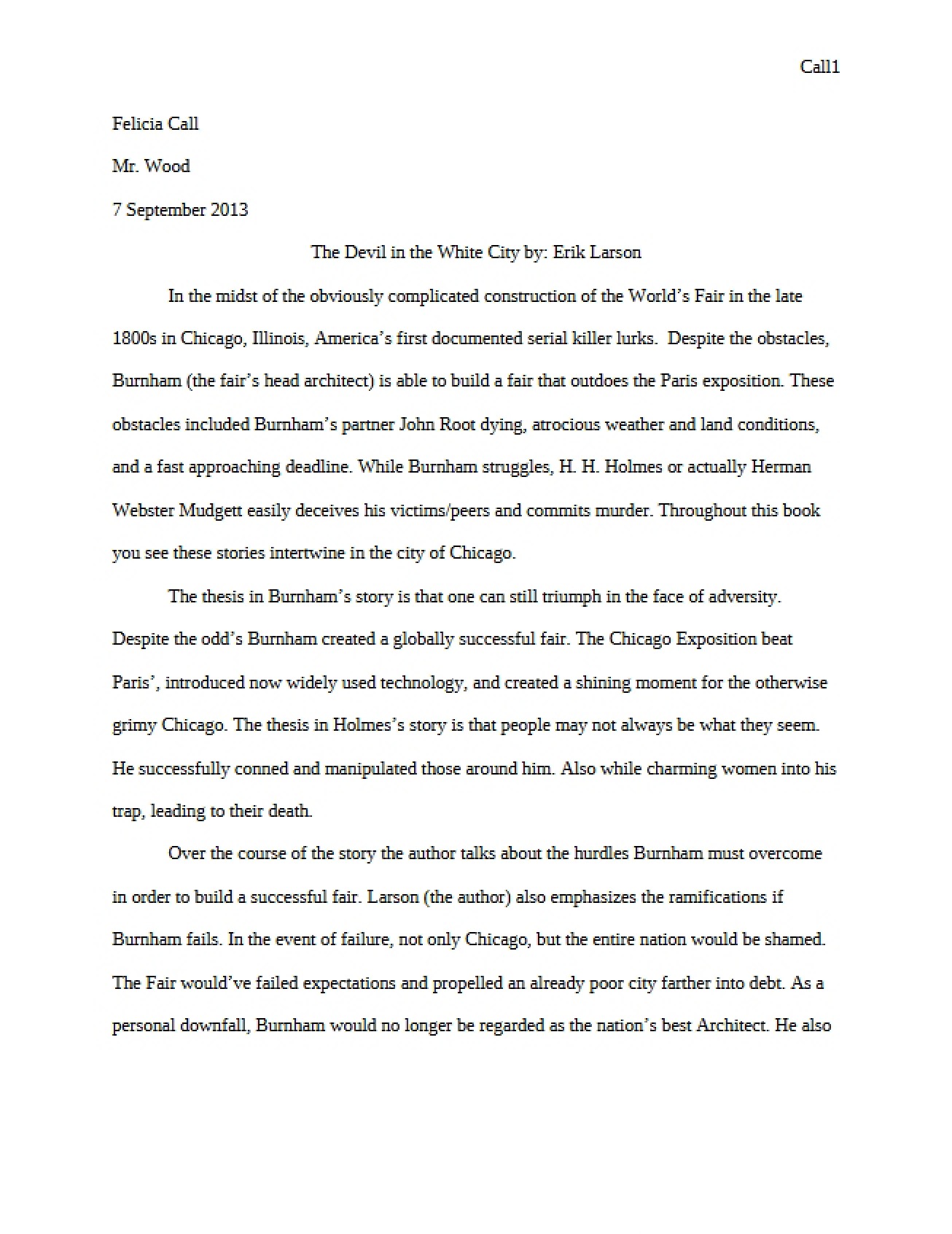Larson's Devil in the White City