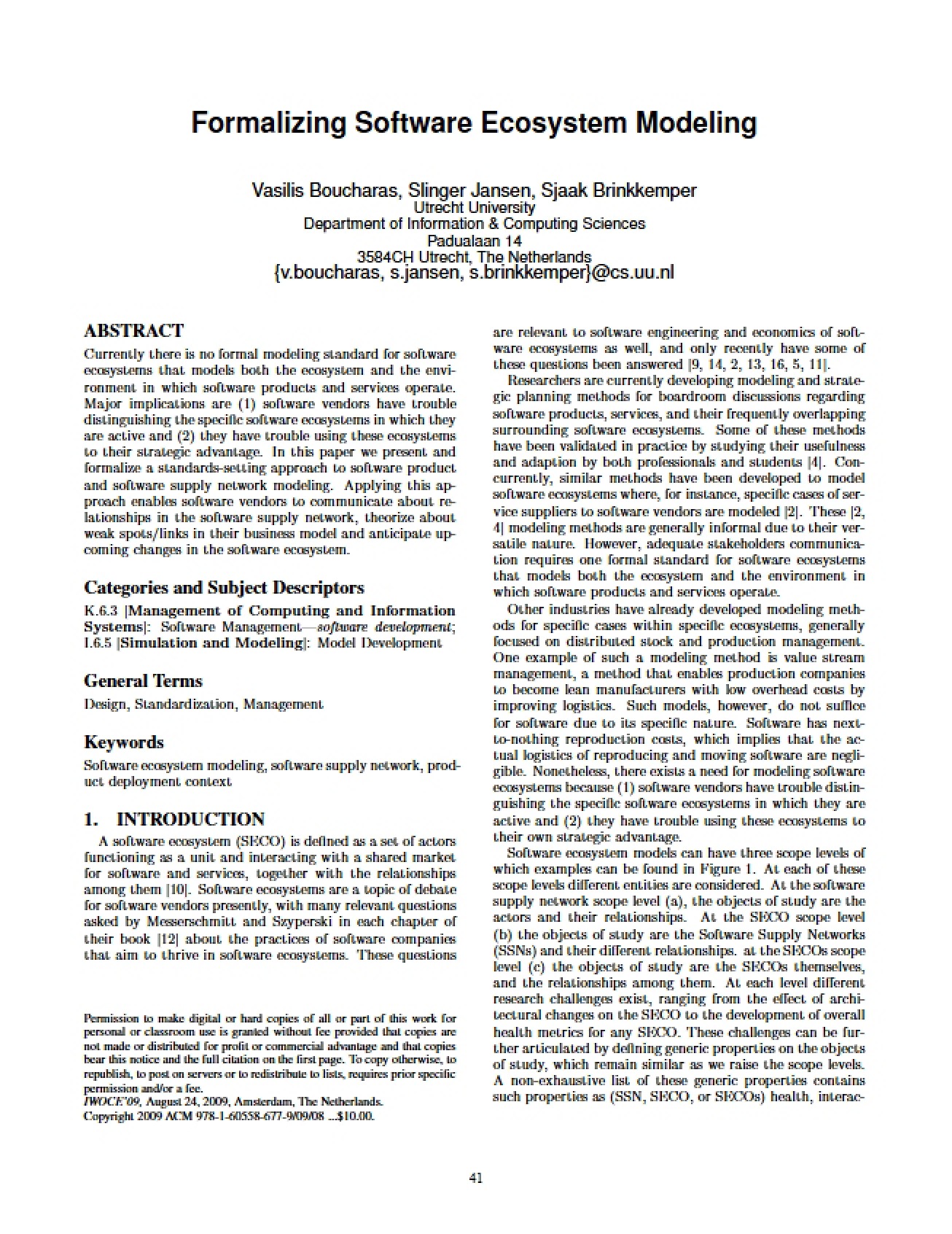Software Ecosystem Modeling Formalization