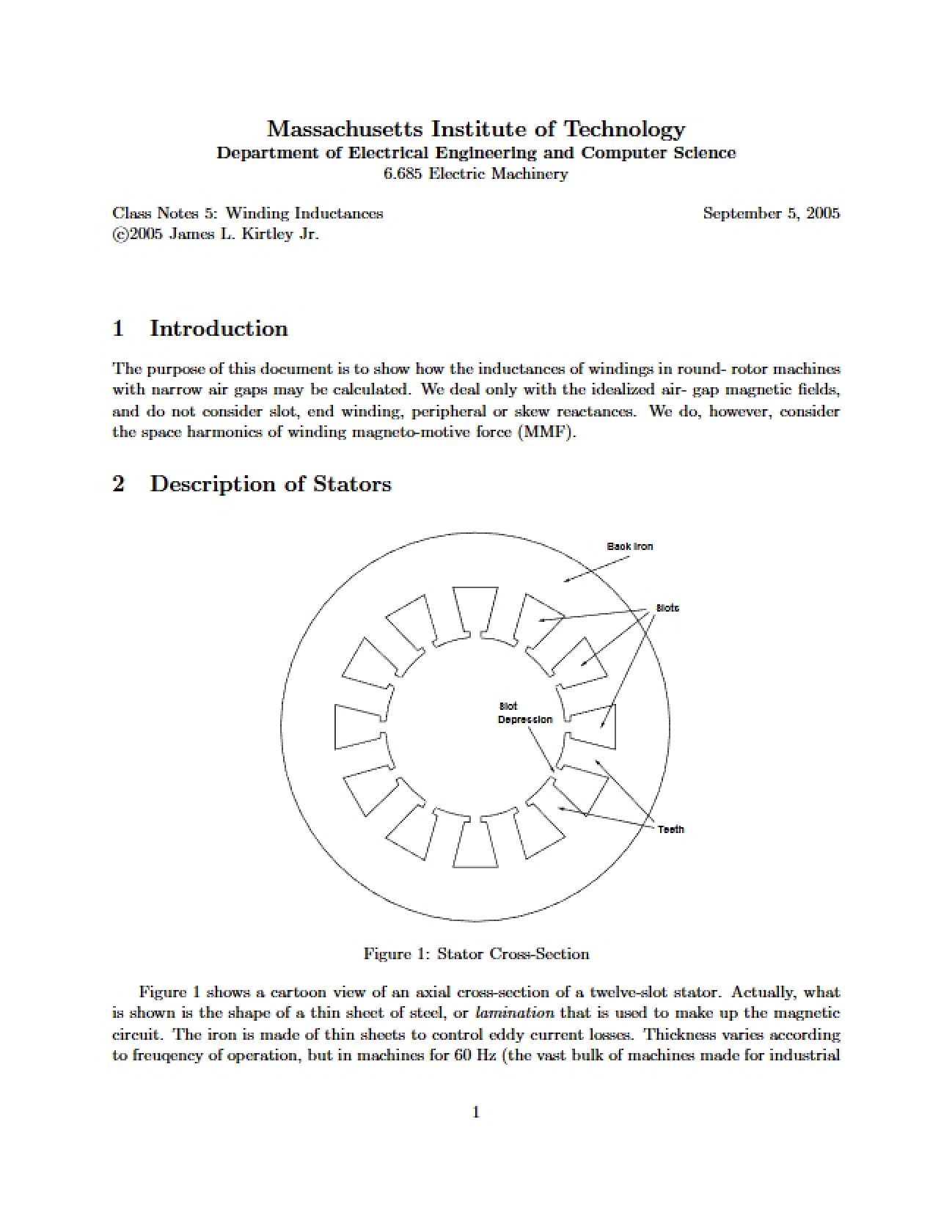 Class Notes 5: Calculation of Winding Inductances