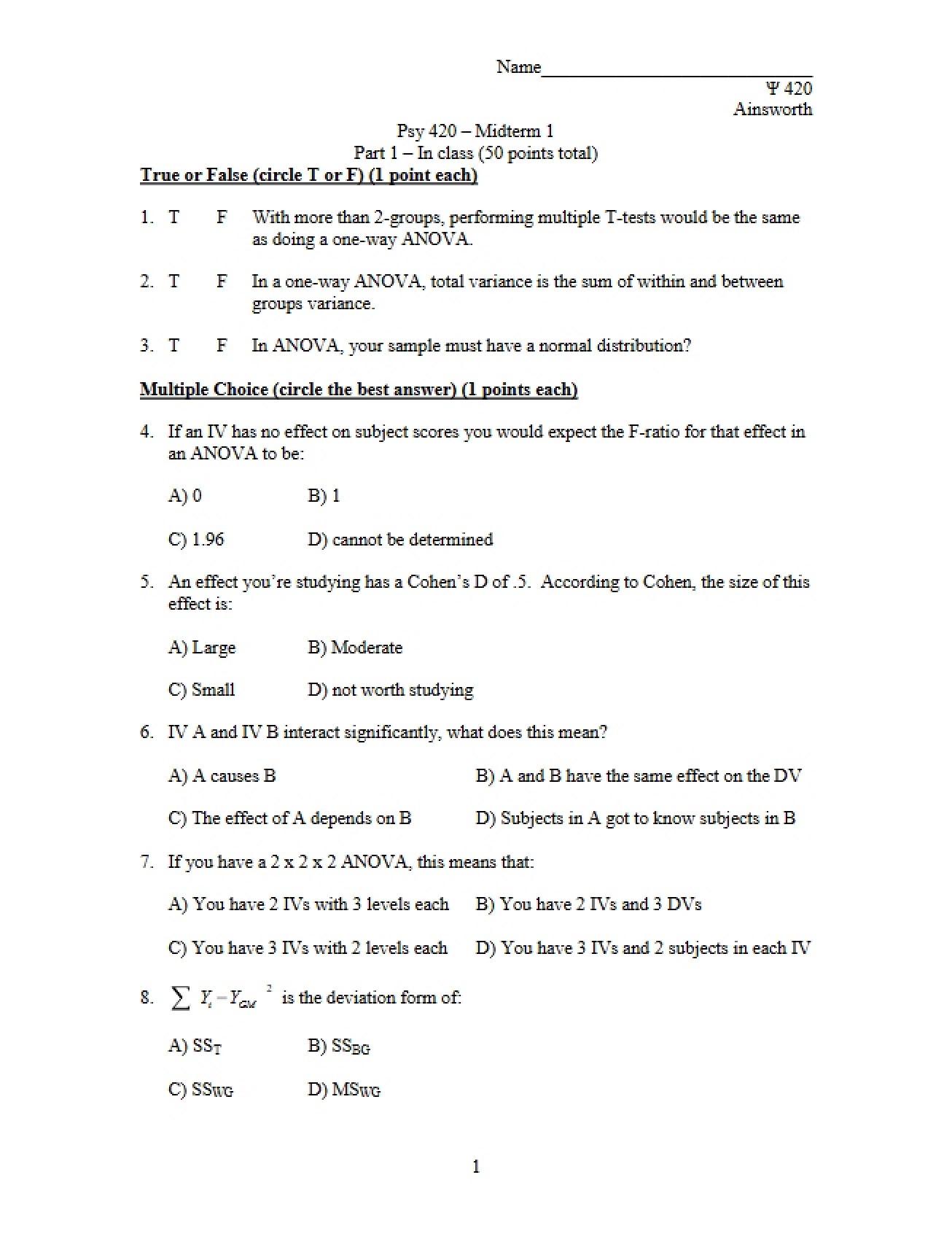 First Midterm Examination V1