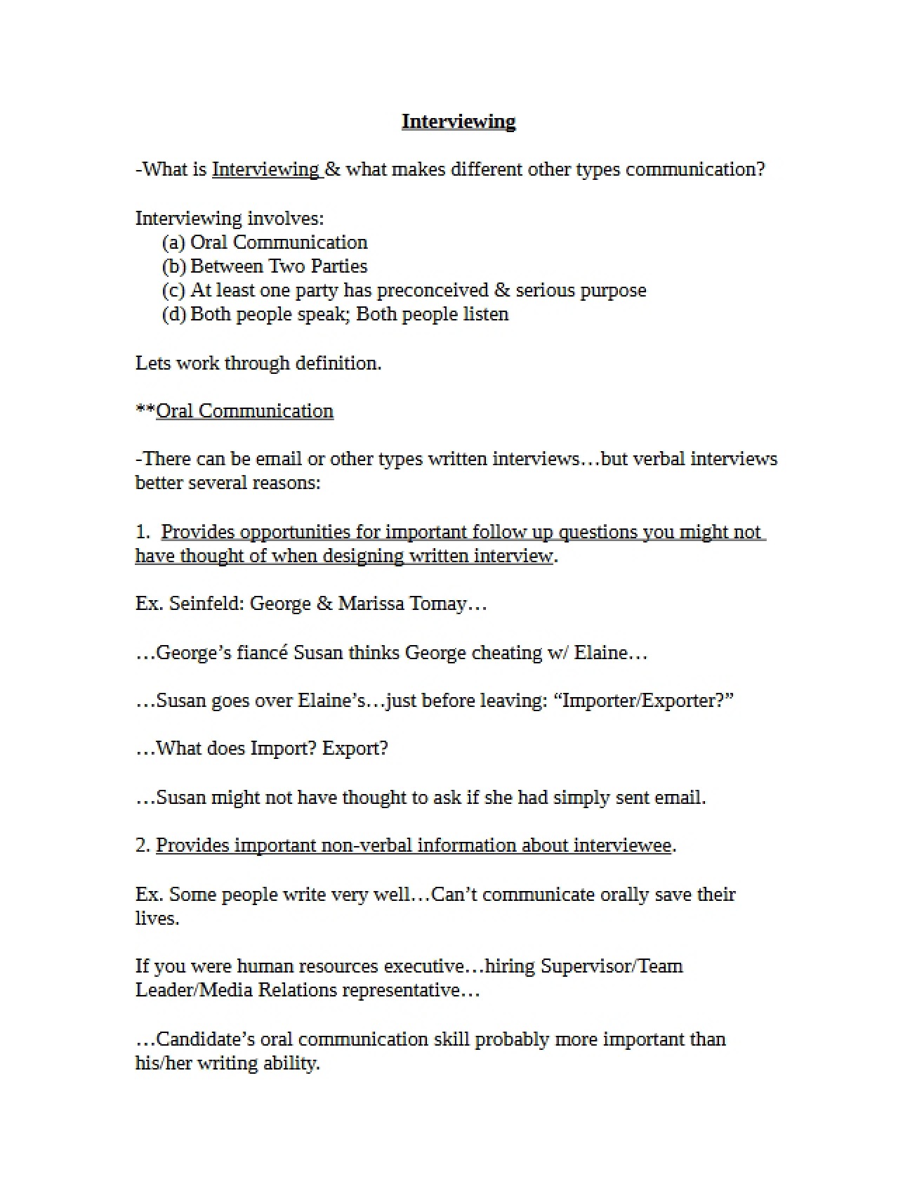 Notes for Interviewing