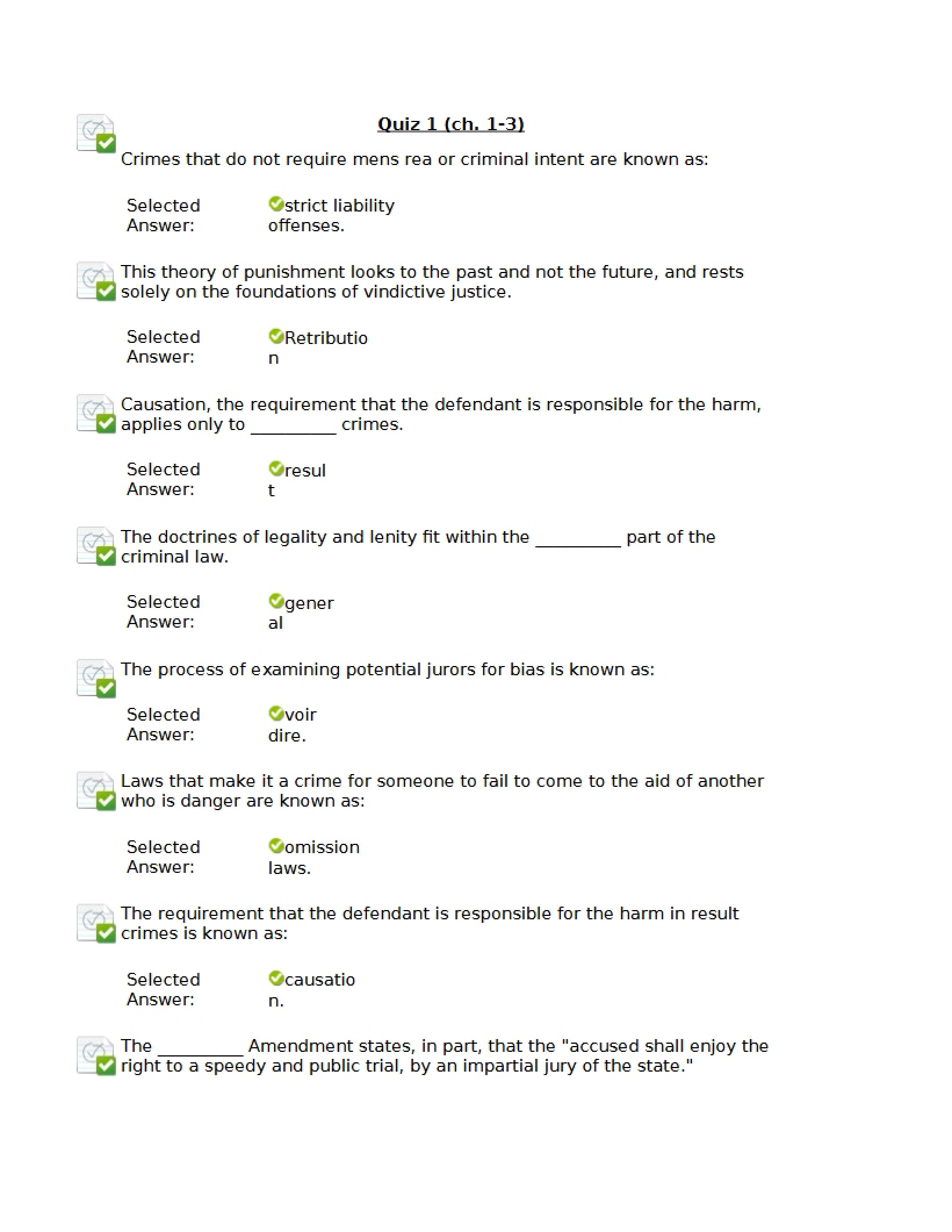 Quiz One Criminal Law