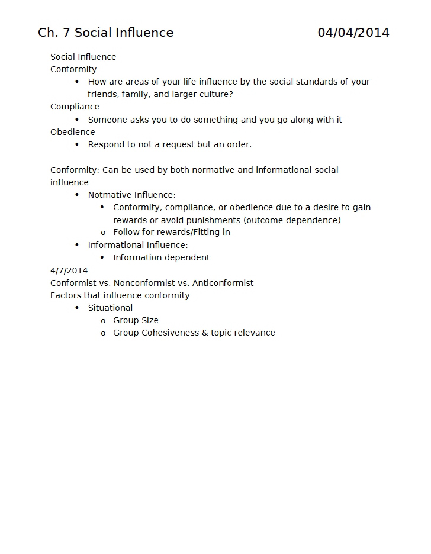 Social Influence (Chapter 7)