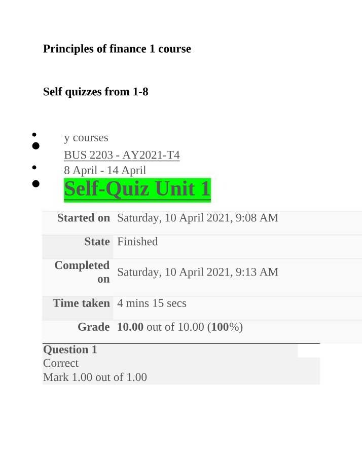 Self-Quizzes 1 through 8