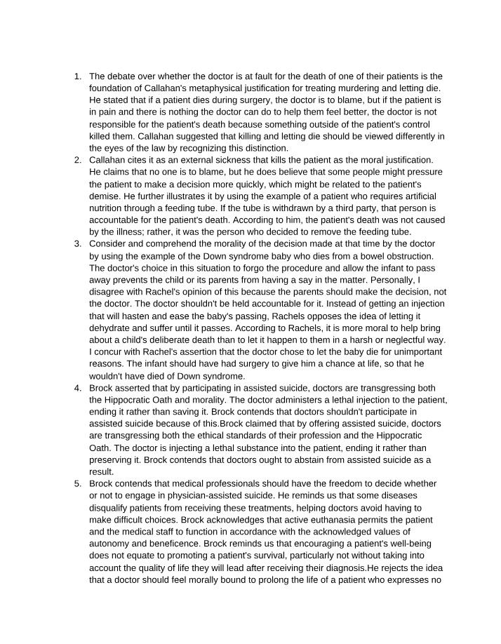 Ethical Debate - Doctor's Responsibility in Patient Deaths