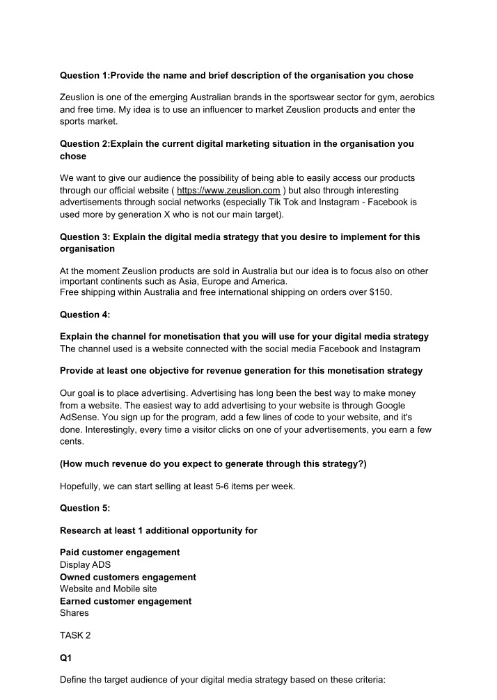 Marketing in a Digital World - Assessment 1