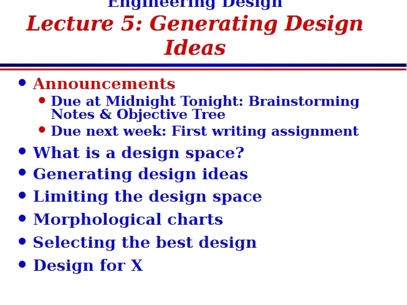 Fifth Lecture on the Topic of Generating Design Ideas