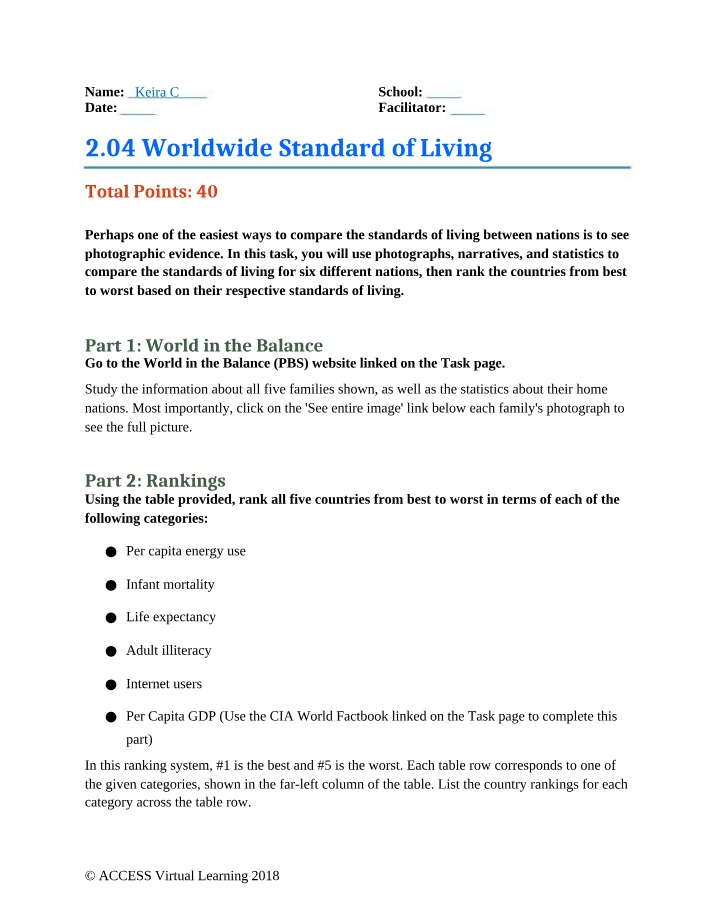 Worldwide Standard of Living - Ranking Countries