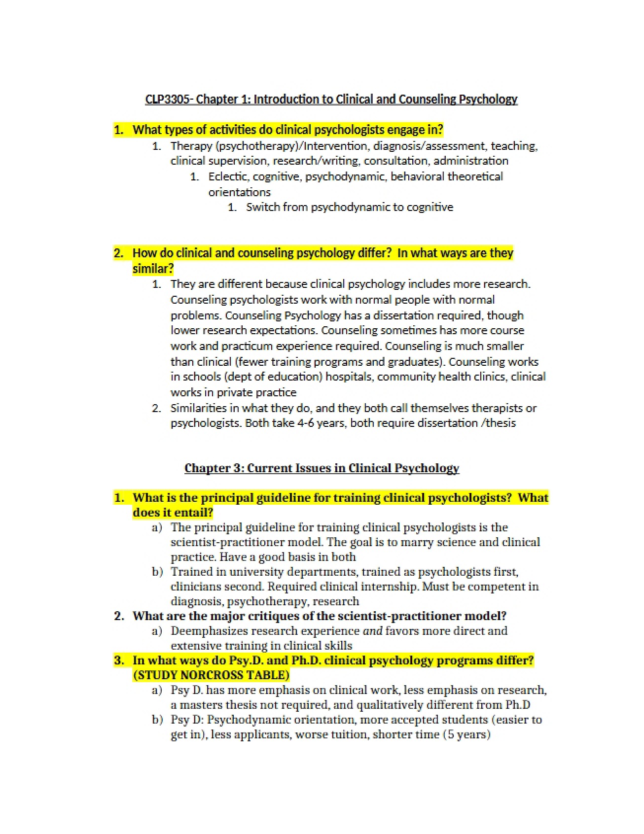 Introduction to Clinical and Counseling Psychology A Summary