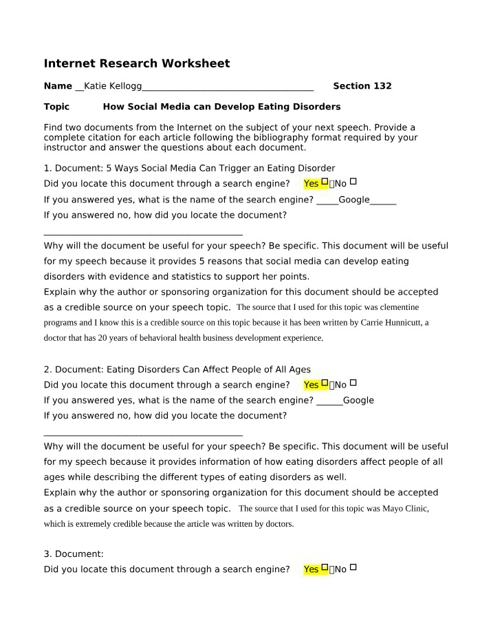 Worksheet - Internet Research