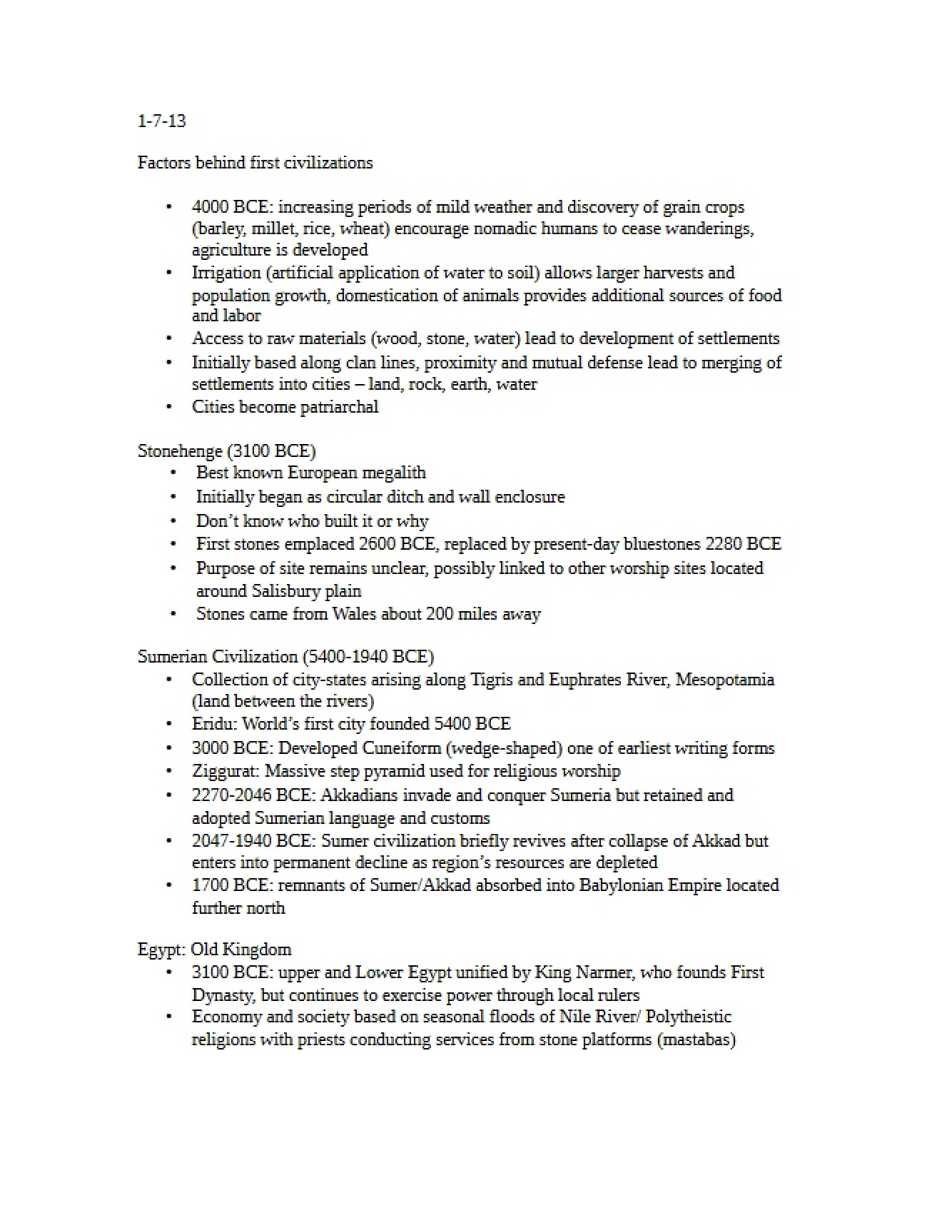First Civilizations Key Factors