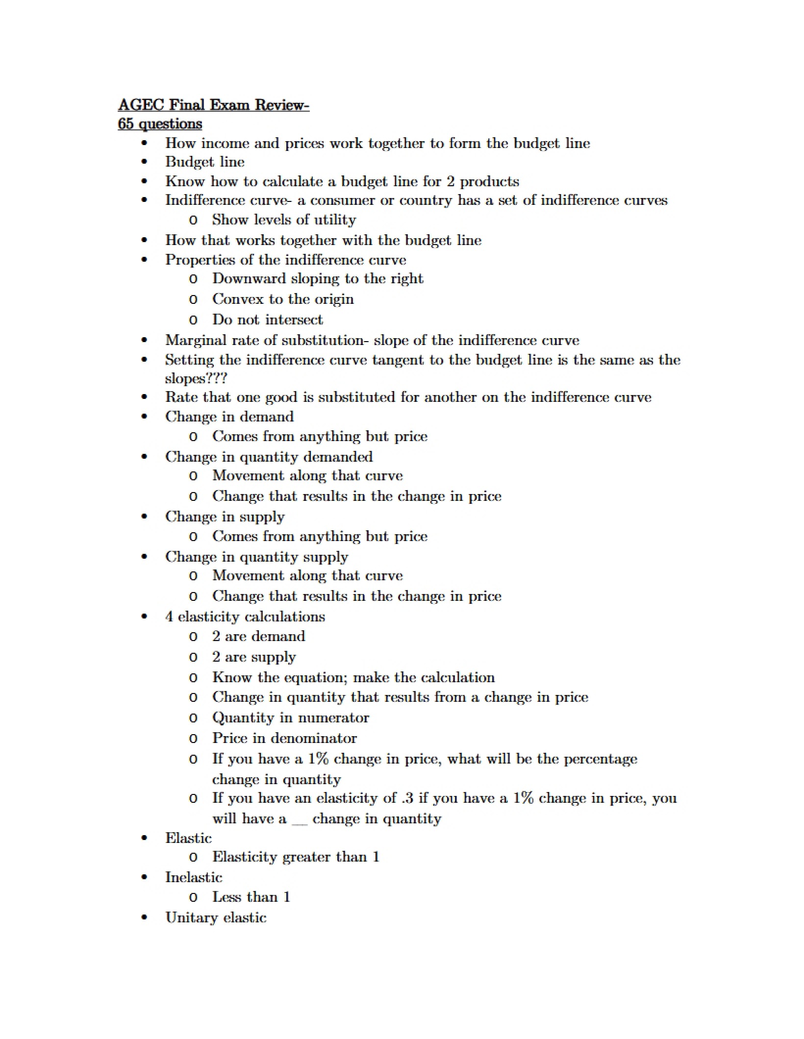 Ag Economics Final Review
