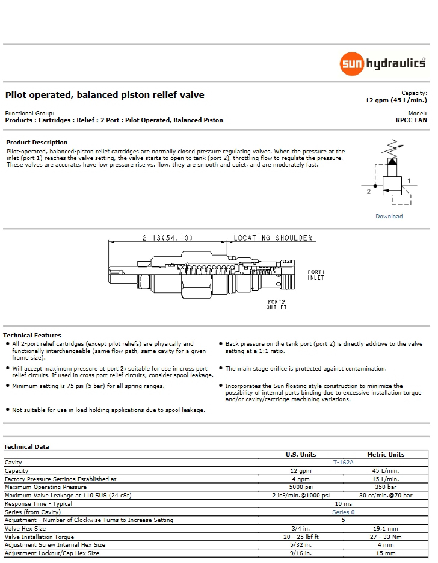 Relief Valve Pilot Operated Balanced Piston