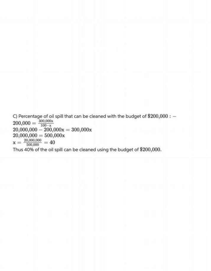 Oil Spill Cleanup Percentage Calculation