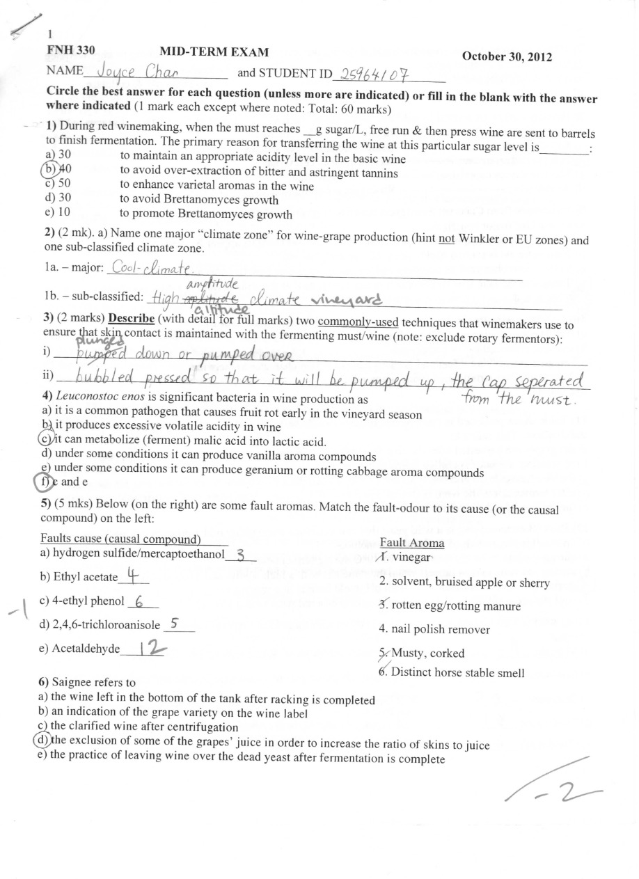 Mid-Term Exam for FNH 330
