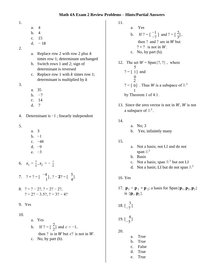 Exam 2 Review Problems for Math 4A