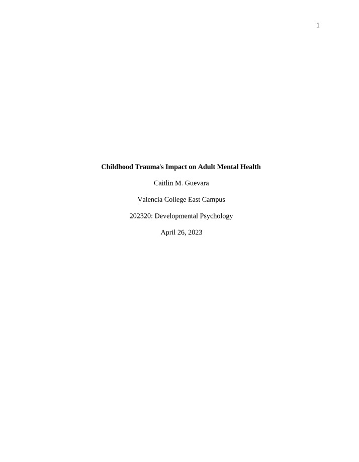 Adult Mental Health - Long-Term Effects of Childhood Trauma