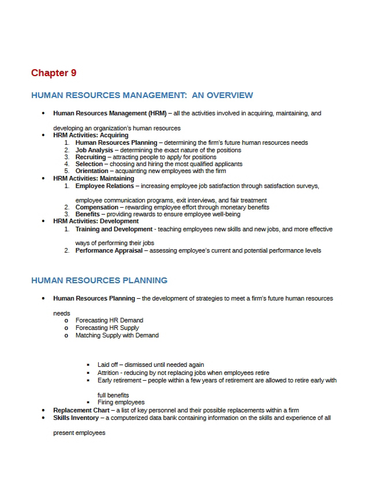 Study Guide and Outline for Chapter 9