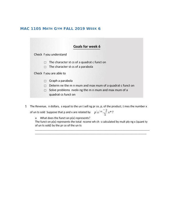 Math Gym Week 6 - Fall 2019