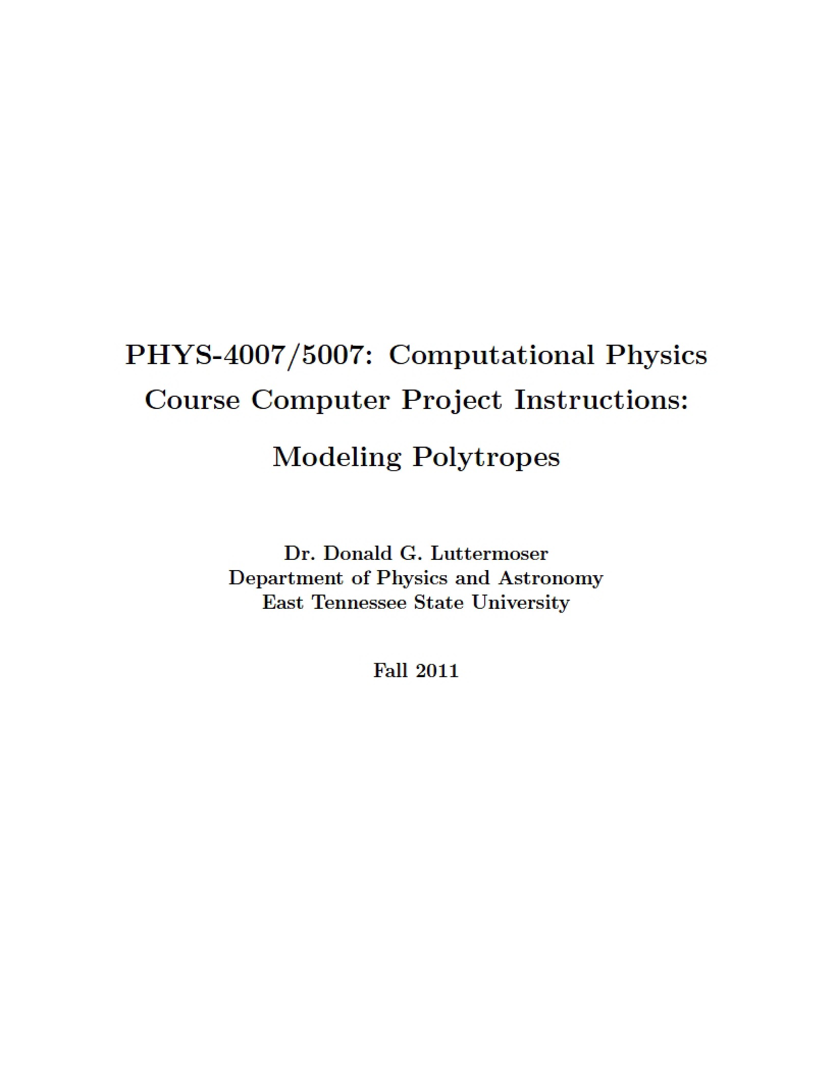Modeling Polytropes Computer Project Instructions