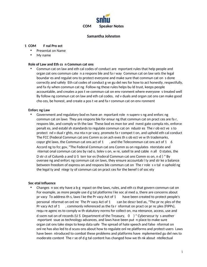 Speaker Notes for COM 449 Presentation