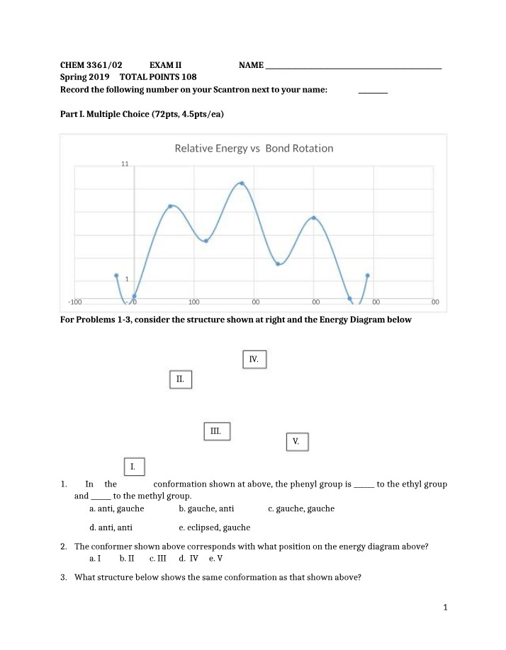 Organic Chemistry I - Exam II (Spring 2019)