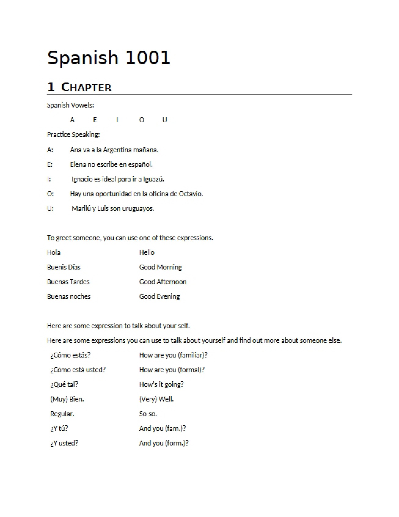SPAN 1001 Course Syllabus