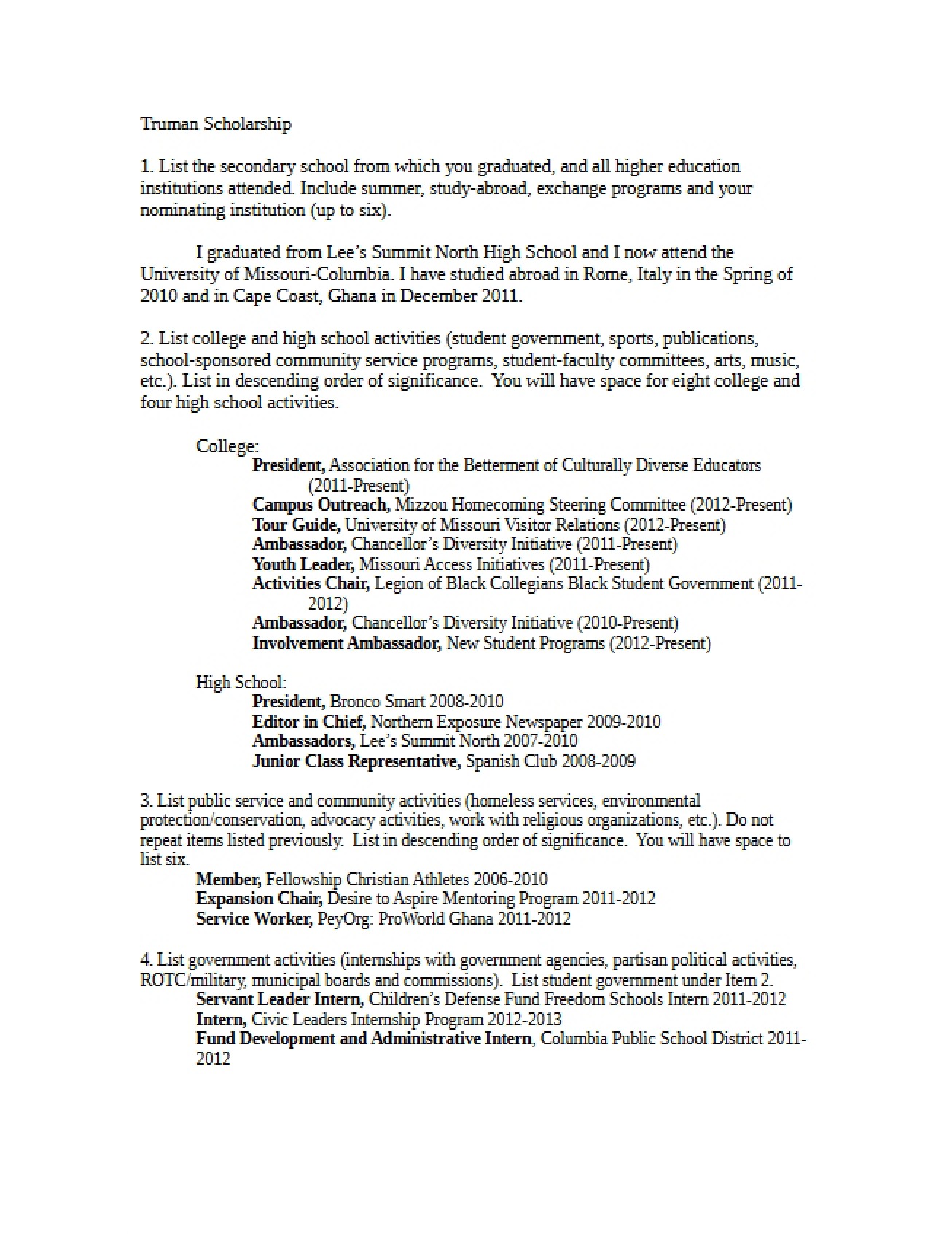 Scholarship Information for Truman