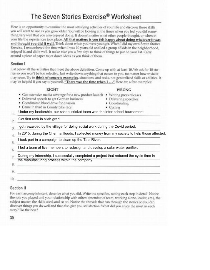 Worksheet - The Seven Stories Exercise