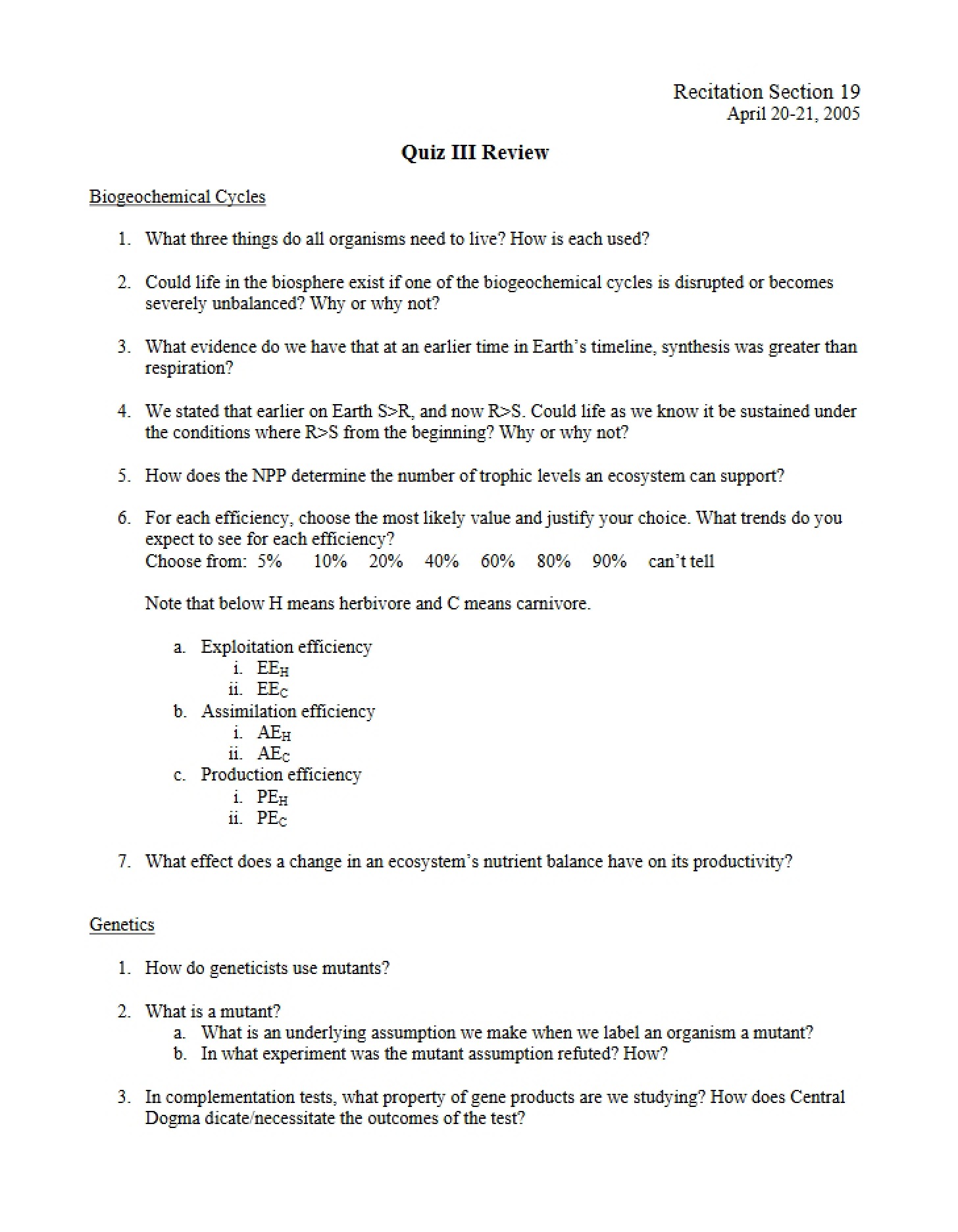 Third Quiz