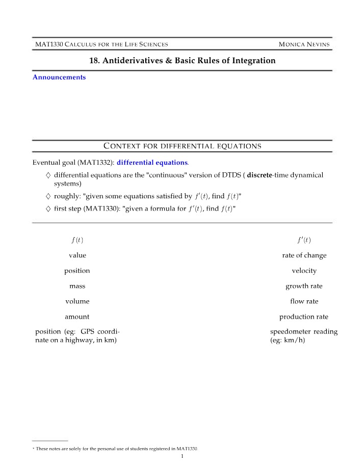 Lecture 18 Blank Notes - MAT1330