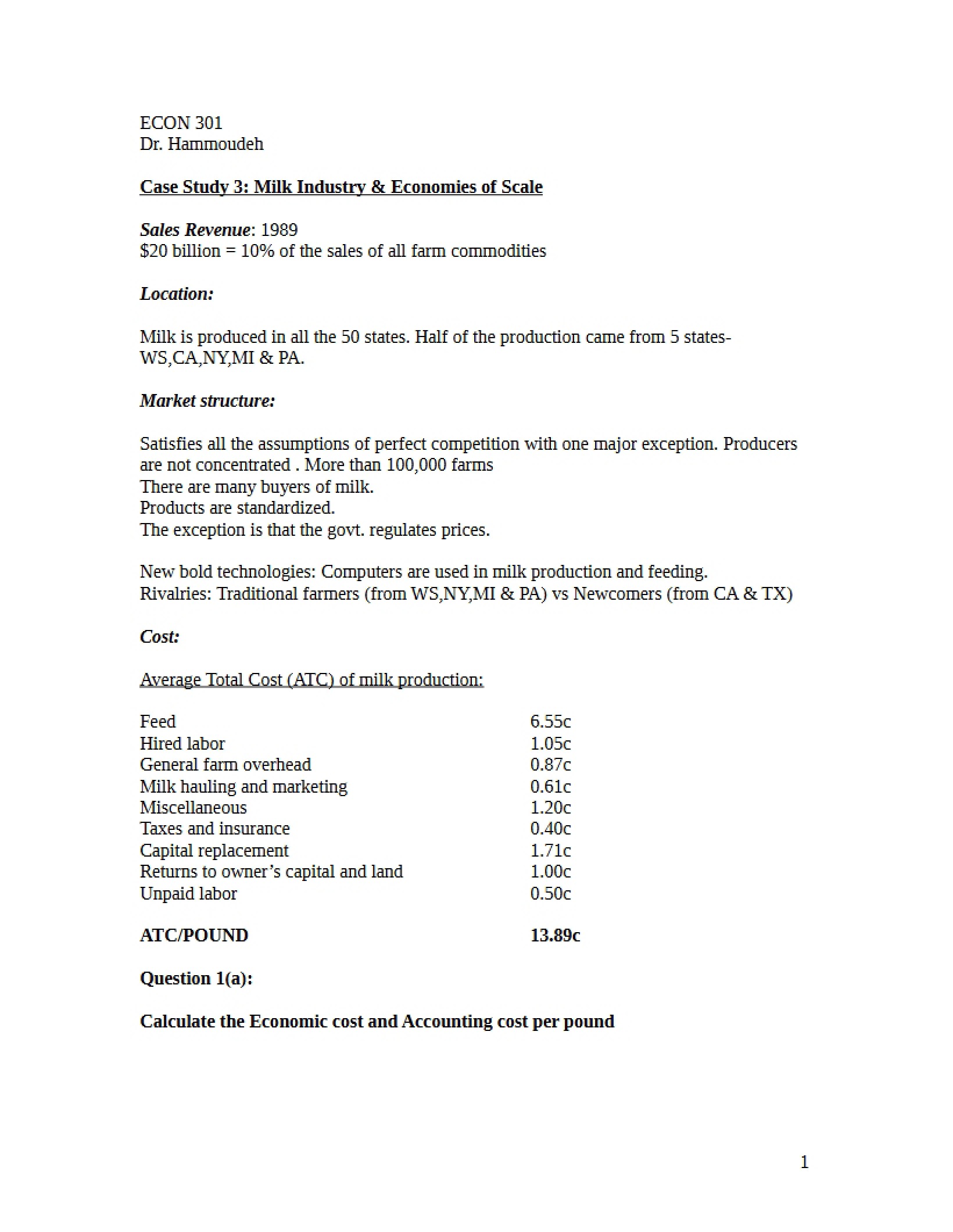 Milk Case Study Fall 2000