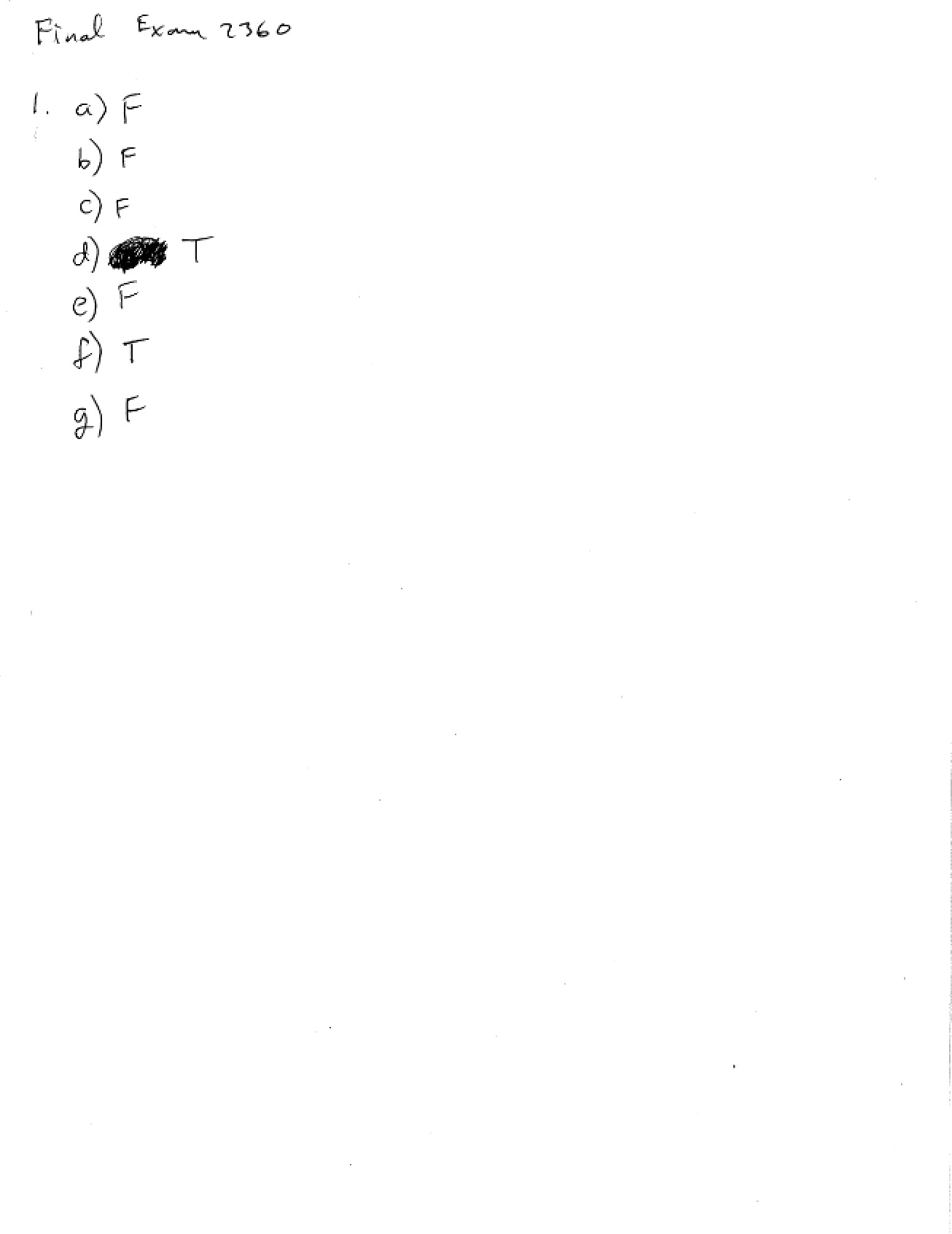 Answer Key for the First Final Exam in Differential Equations, Part F