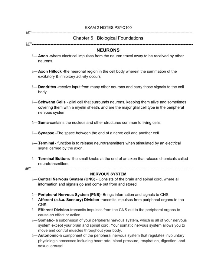 Exam 2 Notes for PSYC 100
