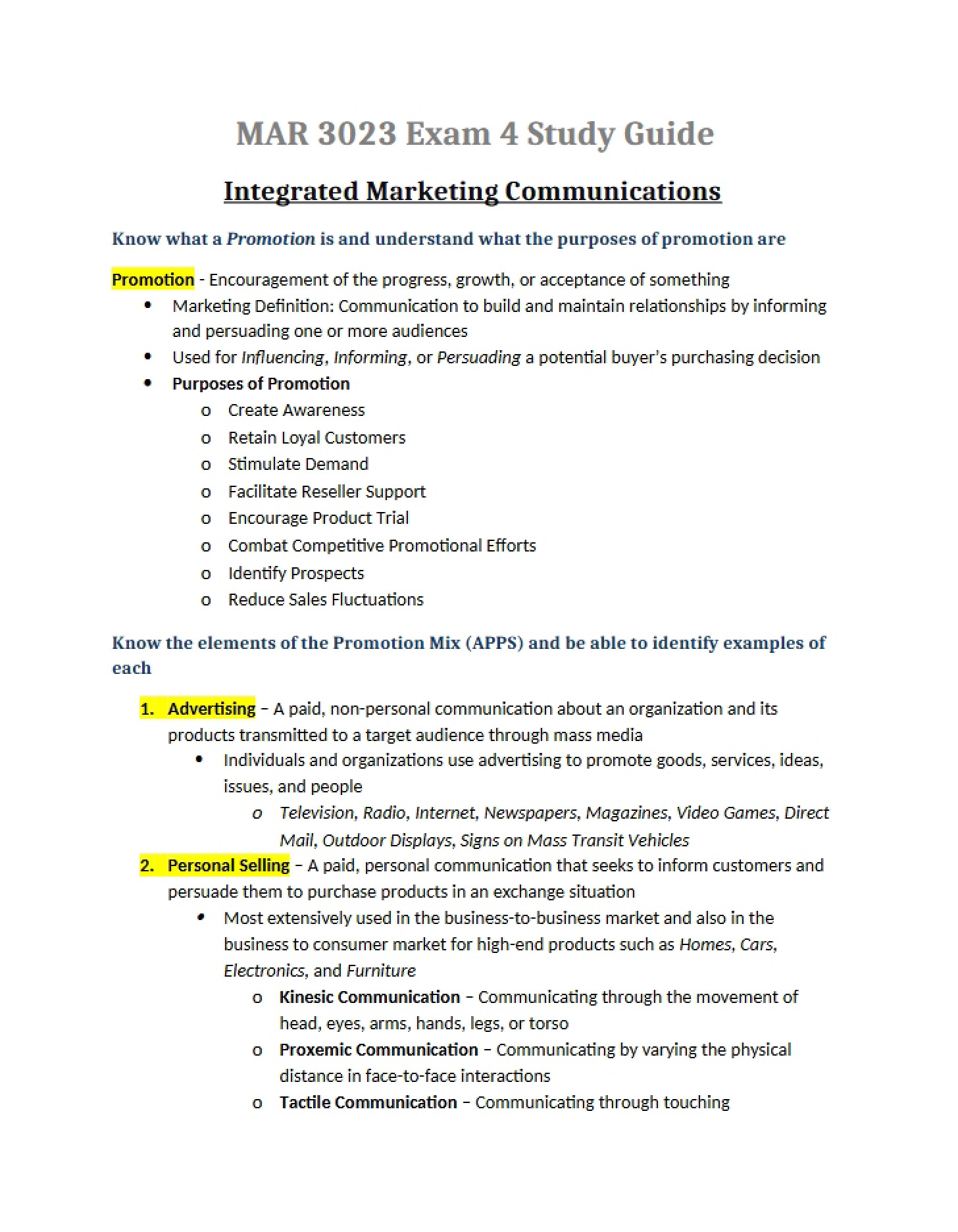 Study Guide for Exam 4