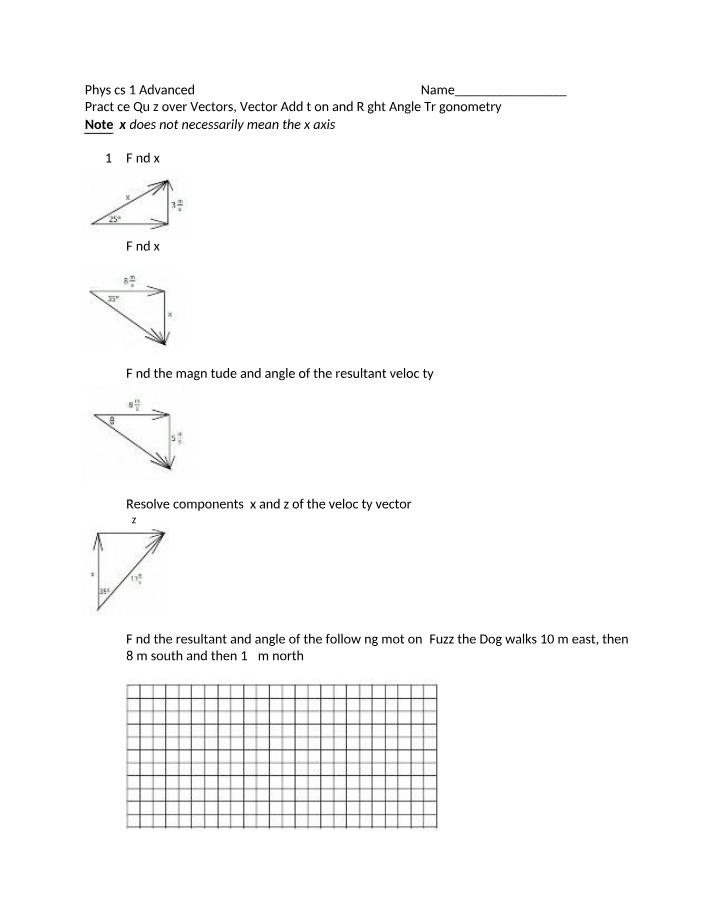 Quiz on Vectors, Vector Addition, and Right Angle Trigonometry