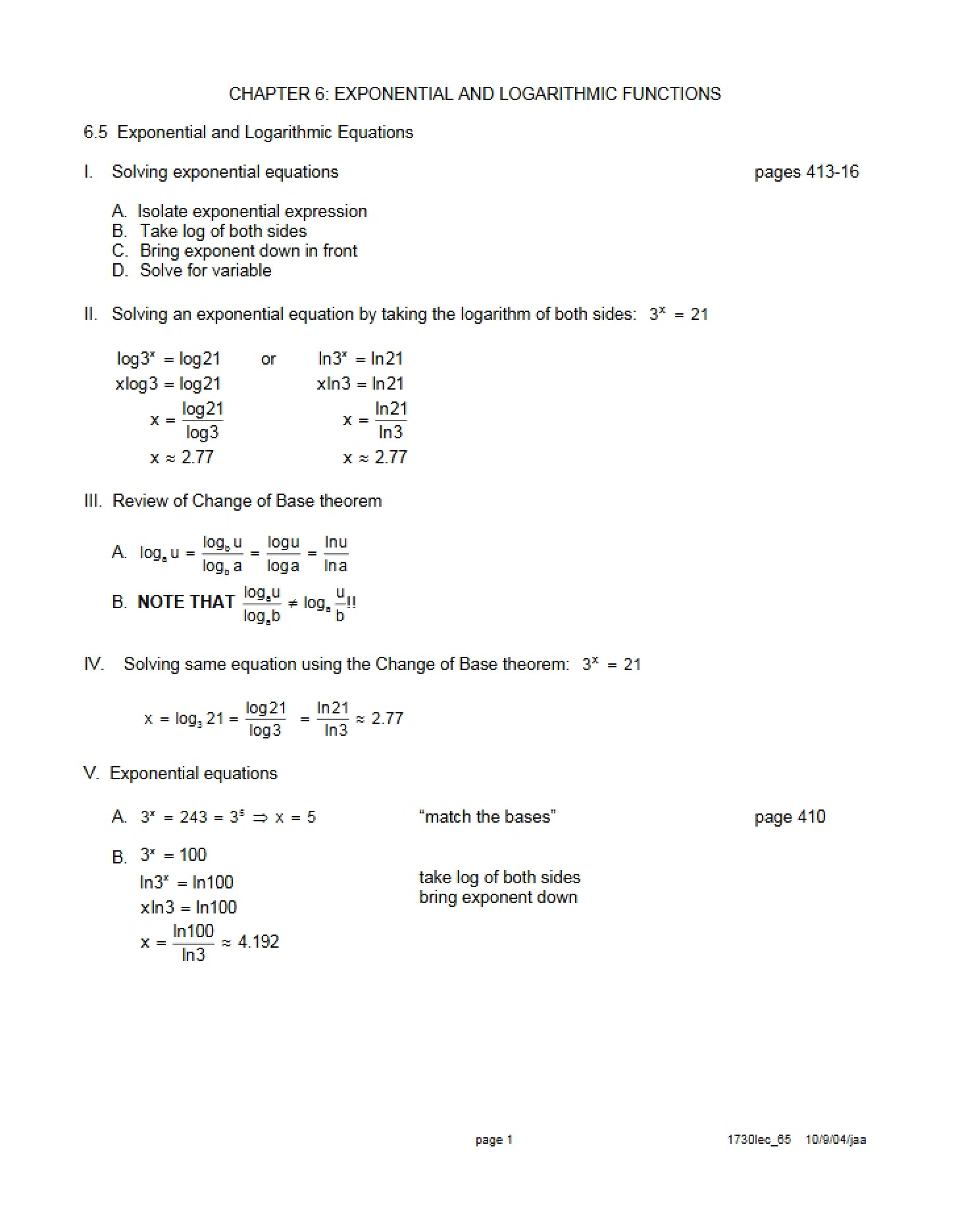Logarithmic and Exponential Functions Lecture 65